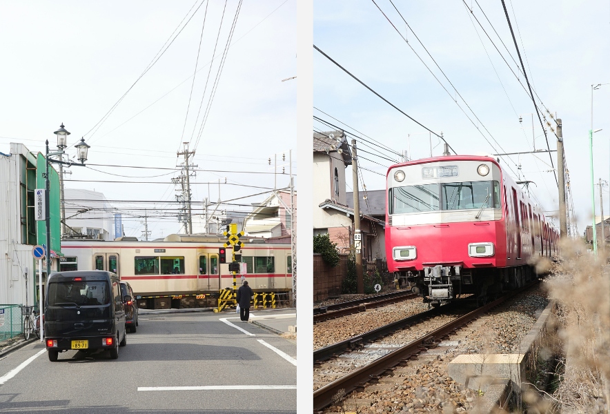 名古屋・笠寺の踏切と名鉄電車、住宅街を走るローカルな街の風景